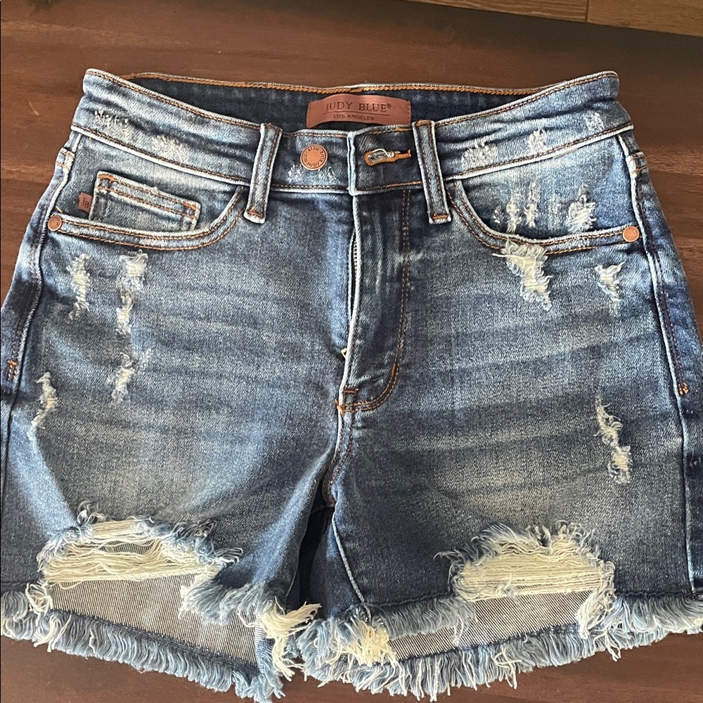 Judy Blue Distressed Medium Wash Denim Jean Shorts